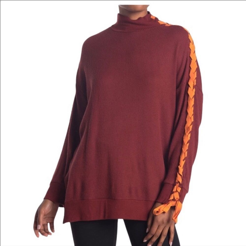 NEW Free People Movement Snow Drift Lace Up Top in Burgundy Size S